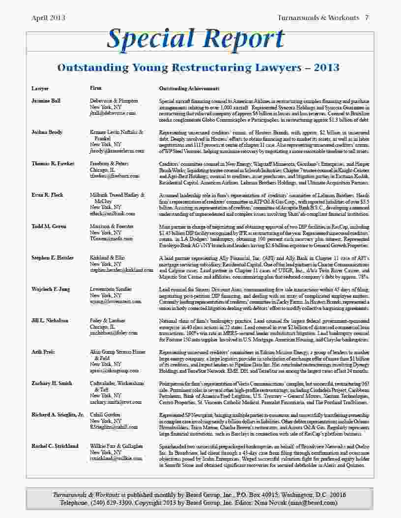 Outstanding Young Restructuring Lawyers